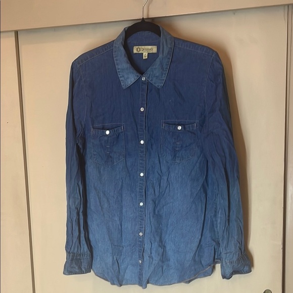 Democracy Indigo ombre pearl like Button-Down Shirt size large preowned - Picture 1 of 9